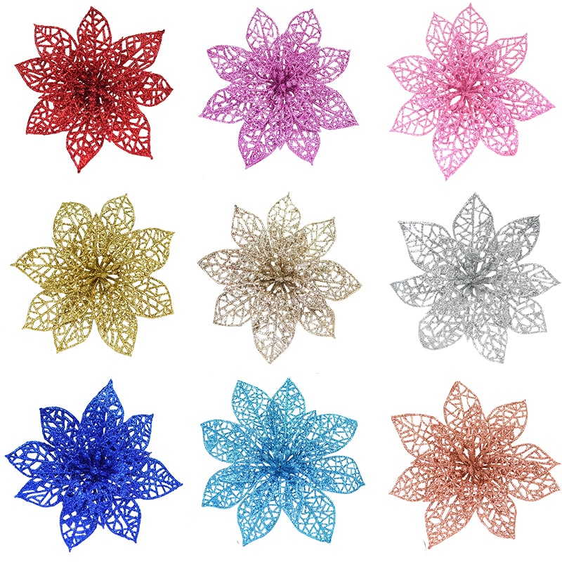 Decorative 14cm Glitter Poinsettias (10 pcs) Decorative 14cm Glitter Poinsettias (10 pcs)