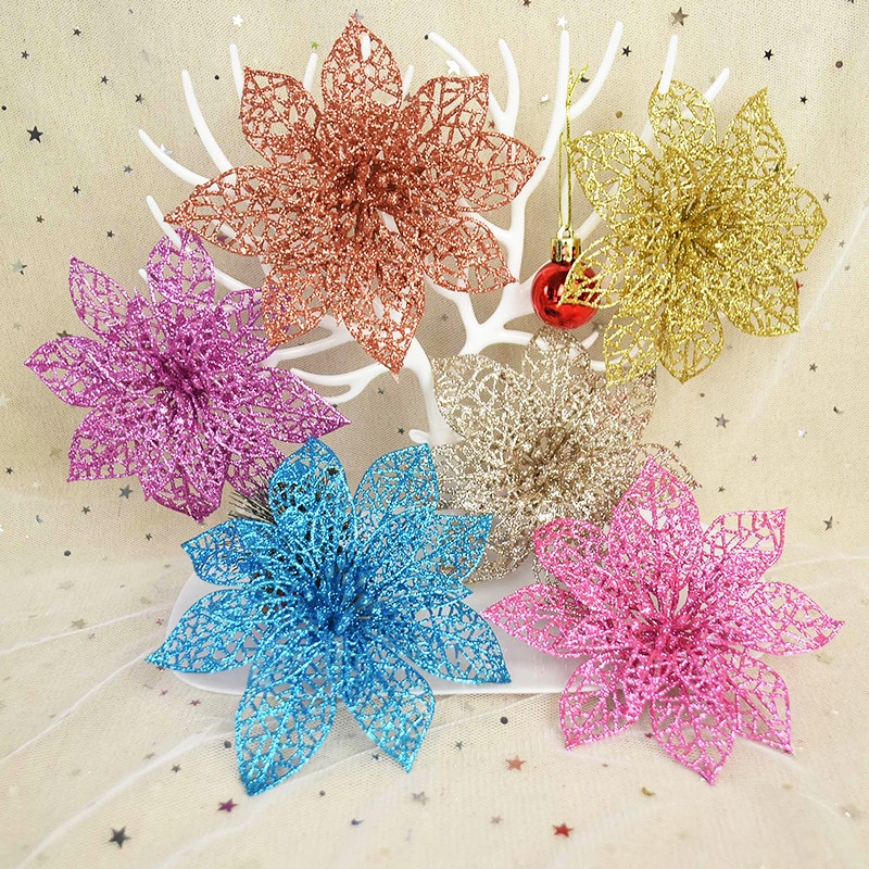 Decorative 14cm Glitter Poinsettias (10 pcs) Decorative 14cm Glitter Poinsettias (10 pcs)