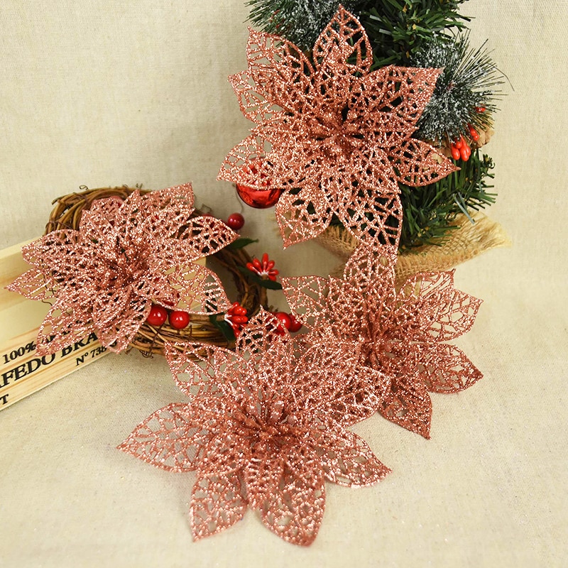 Decorative 14cm Glitter Poinsettias (10 pcs) Decorative 14cm Glitter Poinsettias (10 pcs)