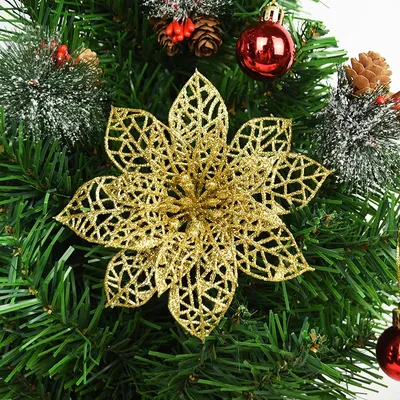 Decorative 14cm Glitter Poinsettias (10 pcs) Decorative 14cm Glitter Poinsettias (10 pcs)