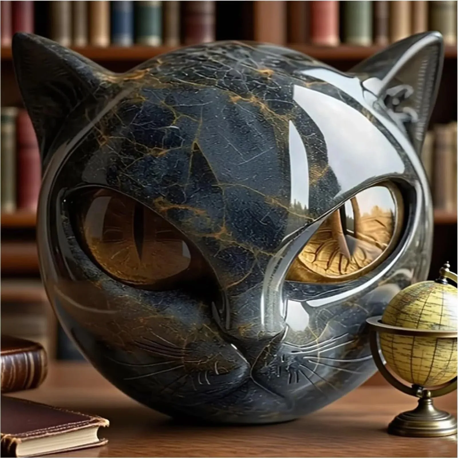 Decorative Black Cat Stone Figurine Resin Cat Head Healing Stone Marble Texture Cat Stone Keepsake Gift Office Desk Decorative Black Cat Stone Figurine Resin Cat Head Healing Stone Marble Texture Cat Stone Keepsake Gift Office Desk