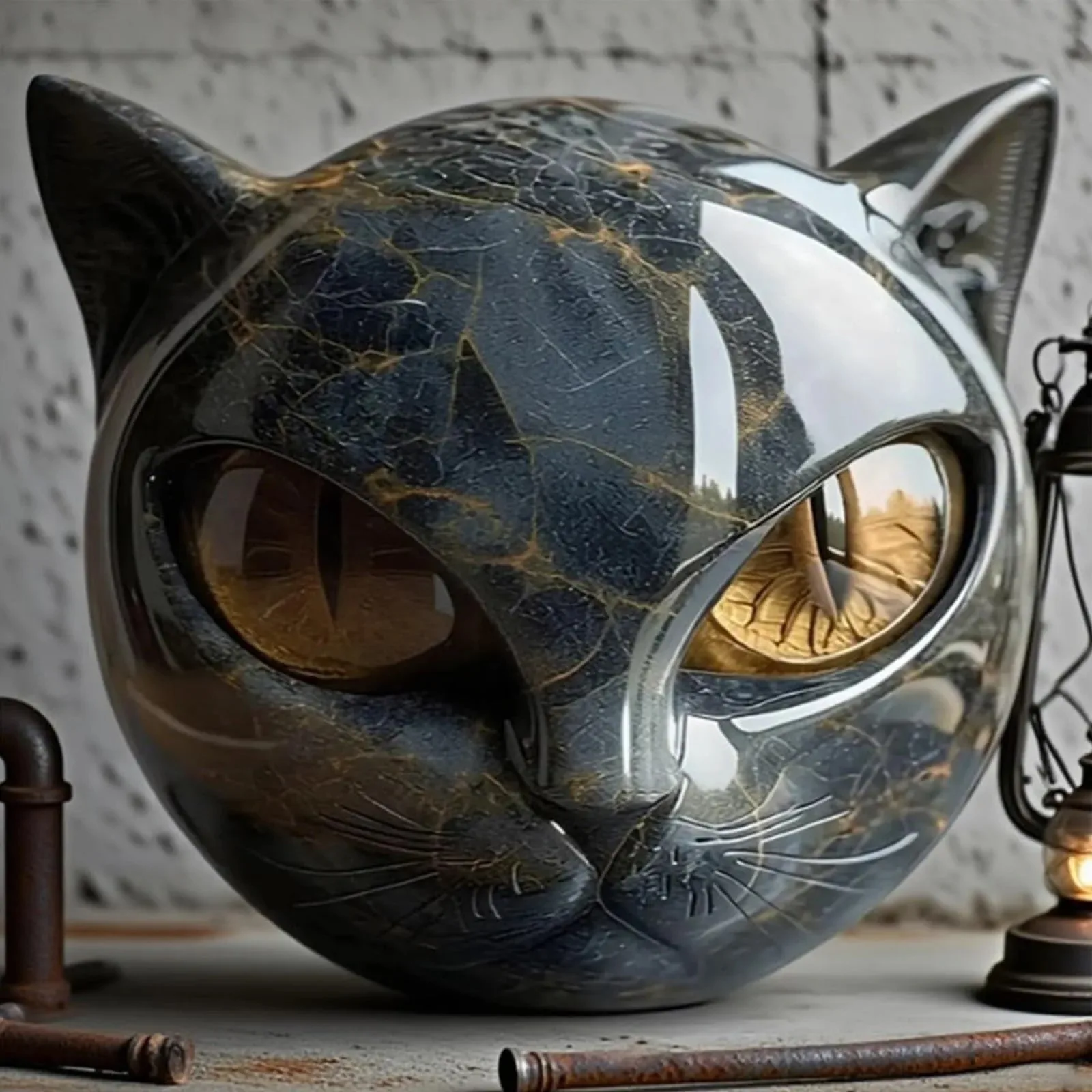 Decorative Black Cat Stone Figurine Resin Cat Head Healing Stone Marble Texture Cat Stone Keepsake Gift Office Desk Decorative Black Cat Stone Figurine Resin Cat Head Healing Stone Marble Texture Cat Stone Keepsake Gift Office Desk