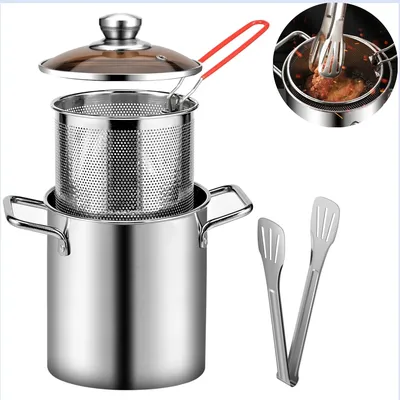 Deep Fryer Pot 304 Stainless Steel Fry Pot with Basket and Lid Food Grade Deep Fryer Multifunctional Deep Frying Pot 3 Deep Fryer Pot 304 Stainless Steel Fry Pot with Basket and Lid Food Grade Deep Fryer Multifunctional Deep Frying Pot 3