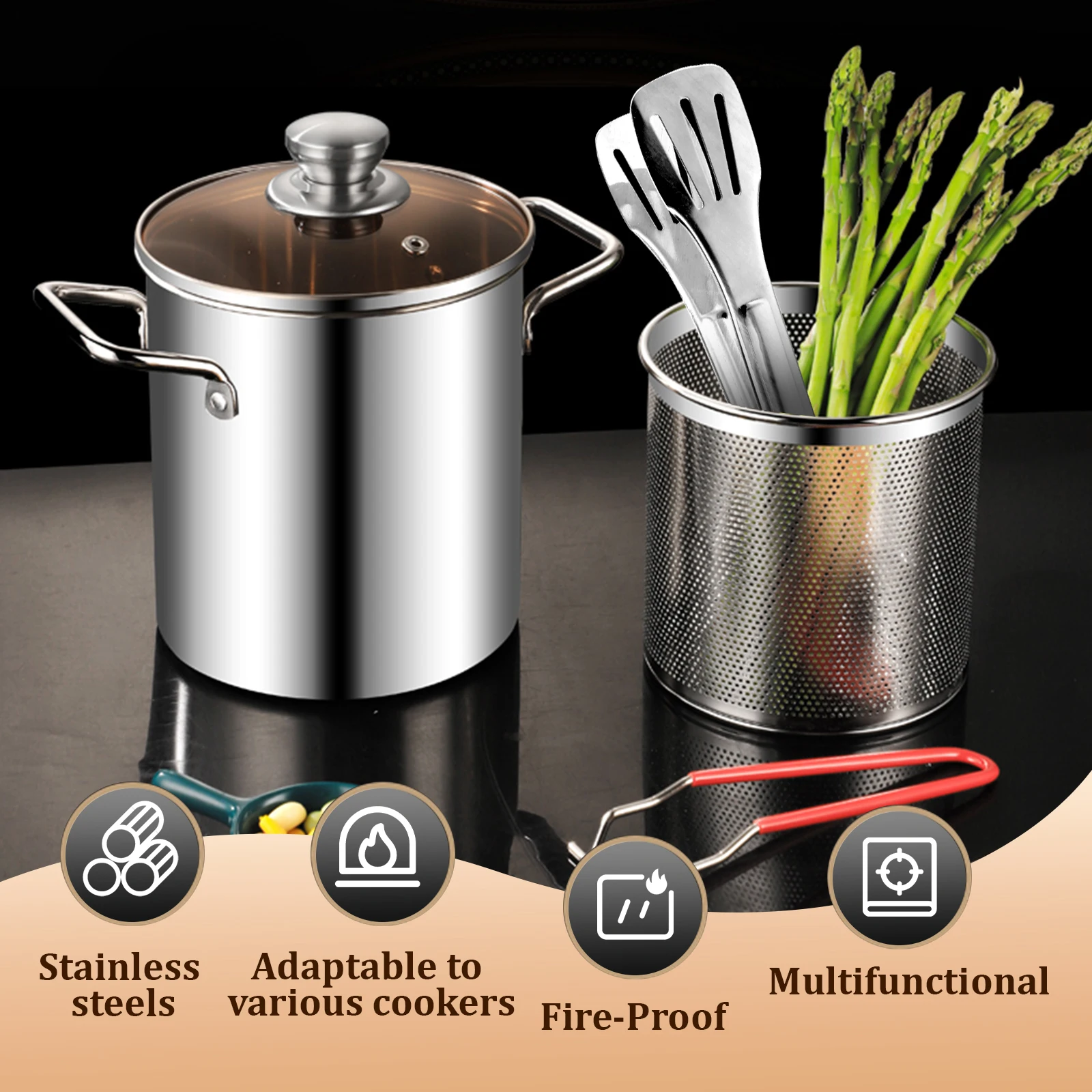 Deep Fryer Pot 304 Stainless Steel Fry Pot with Basket and Lid Food Grade Deep Fryer Multifunctional Deep Frying Pot 3 Deep Fryer Pot 304 Stainless Steel Fry Pot with Basket and Lid Food Grade Deep Fryer Multifunctional Deep Frying Pot 3