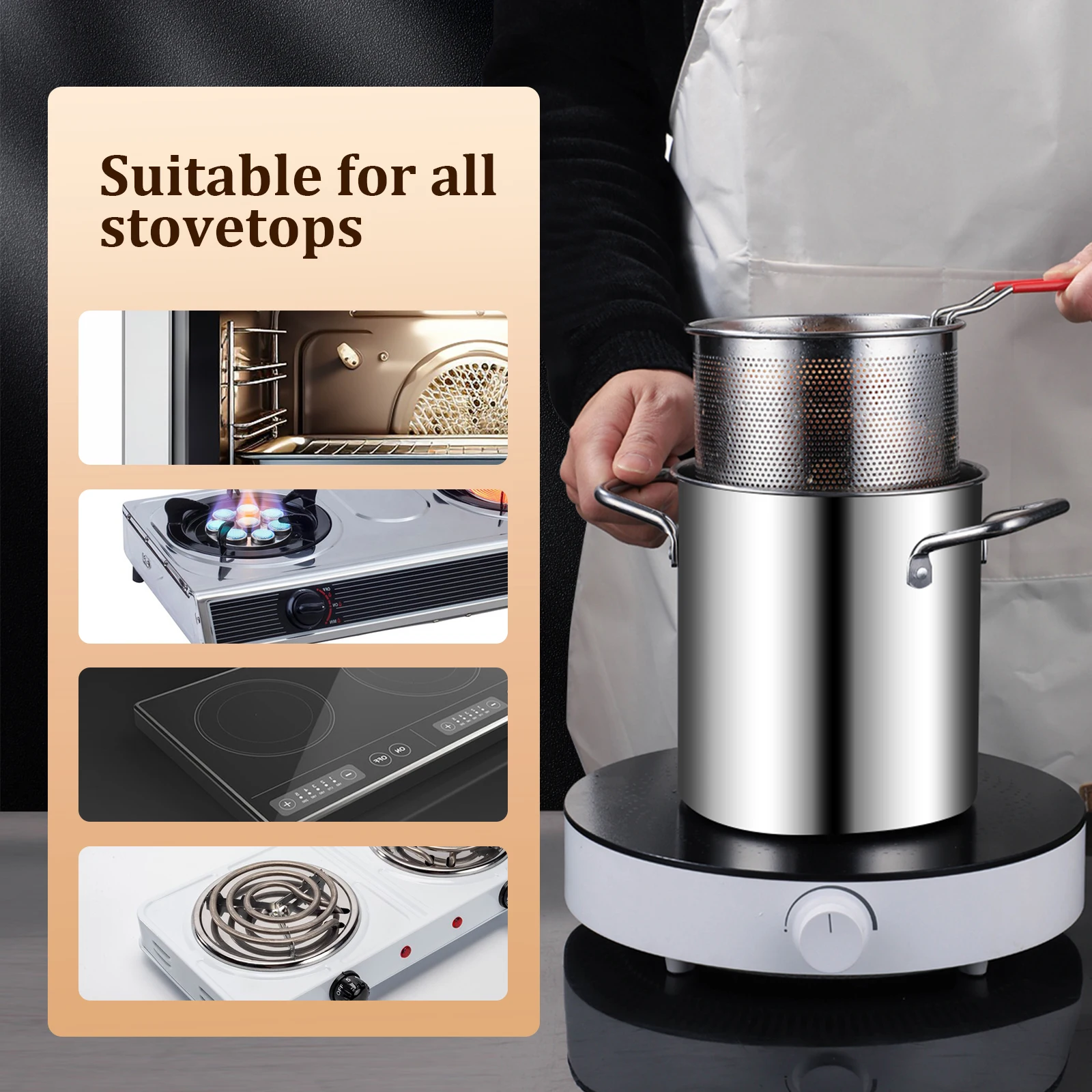 Deep Fryer Pot 304 Stainless Steel Fry Pot with Basket and Lid Food Grade Deep Fryer Multifunctional Deep Frying Pot 3 Deep Fryer Pot 304 Stainless Steel Fry Pot with Basket and Lid Food Grade Deep Fryer Multifunctional Deep Frying Pot 3