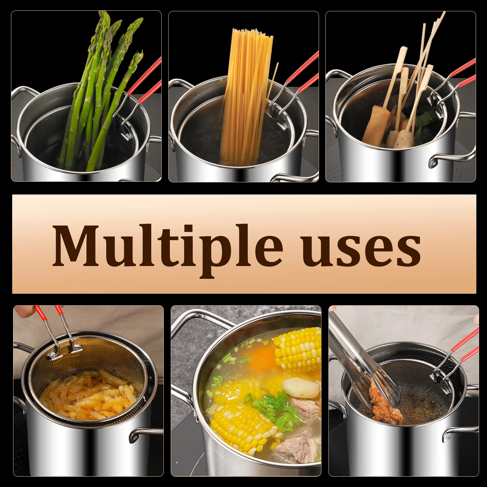 Deep Fryer Pot 304 Stainless Steel Fry Pot with Basket and Lid Food Grade Deep Fryer Multifunctional Deep Frying Pot 3 Deep Fryer Pot 304 Stainless Steel Fry Pot with Basket and Lid Food Grade Deep Fryer Multifunctional Deep Frying Pot 3