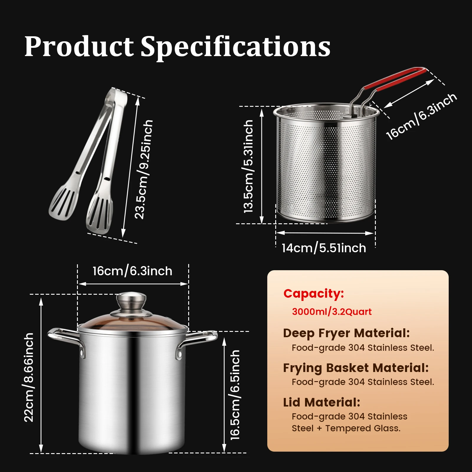 Deep Fryer Pot 304 Stainless Steel Fry Pot with Basket and Lid Food Grade Deep Fryer Multifunctional Deep Frying Pot 3 Deep Fryer Pot 304 Stainless Steel Fry Pot with Basket and Lid Food Grade Deep Fryer Multifunctional Deep Frying Pot 3