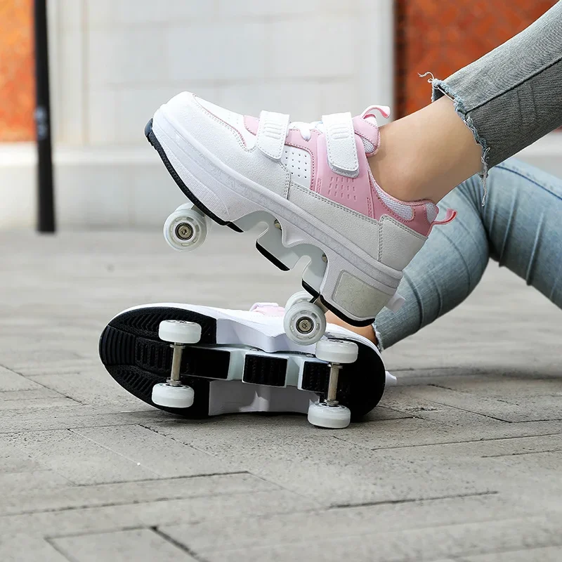 Deform Roller Skate With 4 Wheels Shoes Runaway Parkour 4-Wheel Skates Sneakers Deformation Shoes For Women Youth Adult
