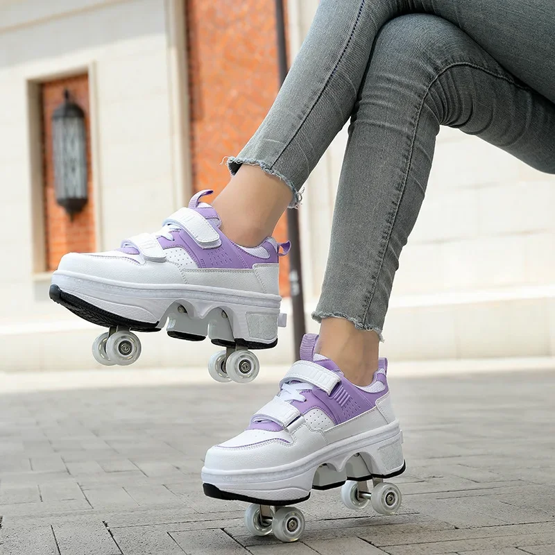 Deform Roller Skate With 4 Wheels Shoes Runaway Parkour 4-Wheel Skates Sneakers Deformation Shoes For Women Youth Adult Deform Roller Skate With 4 Wheels Shoes Runaway Parkour 4-Wheel Skates Sneakers Deformation Shoes For Women Youth Adult