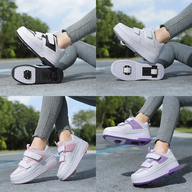 Deform Roller Skate With 4 Wheels Shoes Runaway Parkour 4-Wheel Skates Sneakers Deformation Shoes For Women Youth Adult Deform Roller Skate With 4 Wheels Shoes Runaway Parkour 4-Wheel Skates Sneakers Deformation Shoes For Women Youth Adult