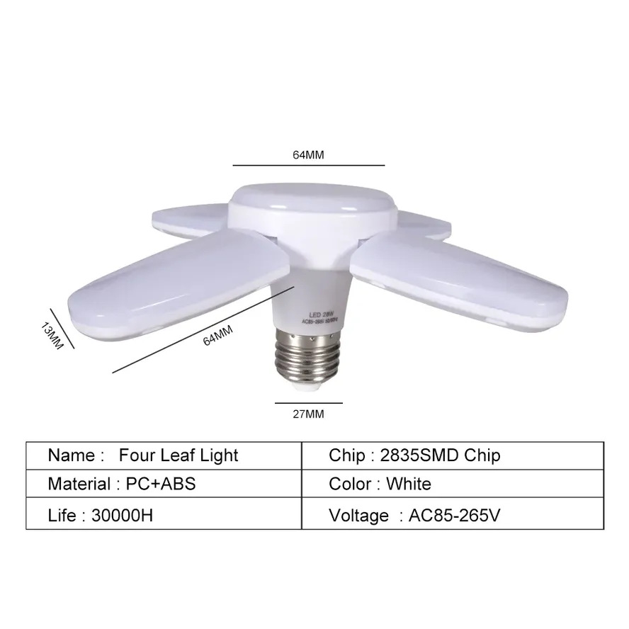 Deformation Folding LED Lamp E27 Screw Four-Leaf 4+1 Leaf Lamp 28W Wide Pressure Mini Three-Leaf Bulb Deformation Folding LED Lamp E27 Screw Four-Leaf 4+1 Leaf Lamp 28W Wide Pressure Mini Three-Leaf Bulb