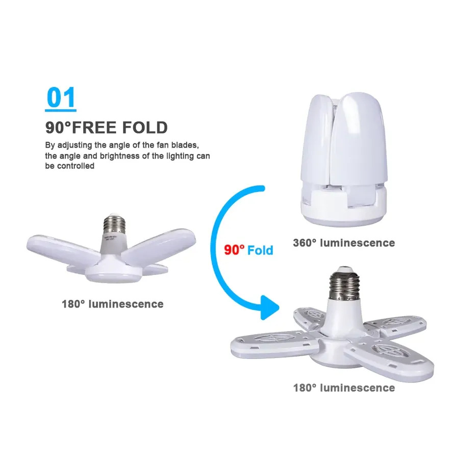 Deformation Folding LED Lamp E27 Screw Four-Leaf 4+1 Leaf Lamp 28W Wide Pressure Mini Three-Leaf Bulb Deformation Folding LED Lamp E27 Screw Four-Leaf 4+1 Leaf Lamp 28W Wide Pressure Mini Three-Leaf Bulb