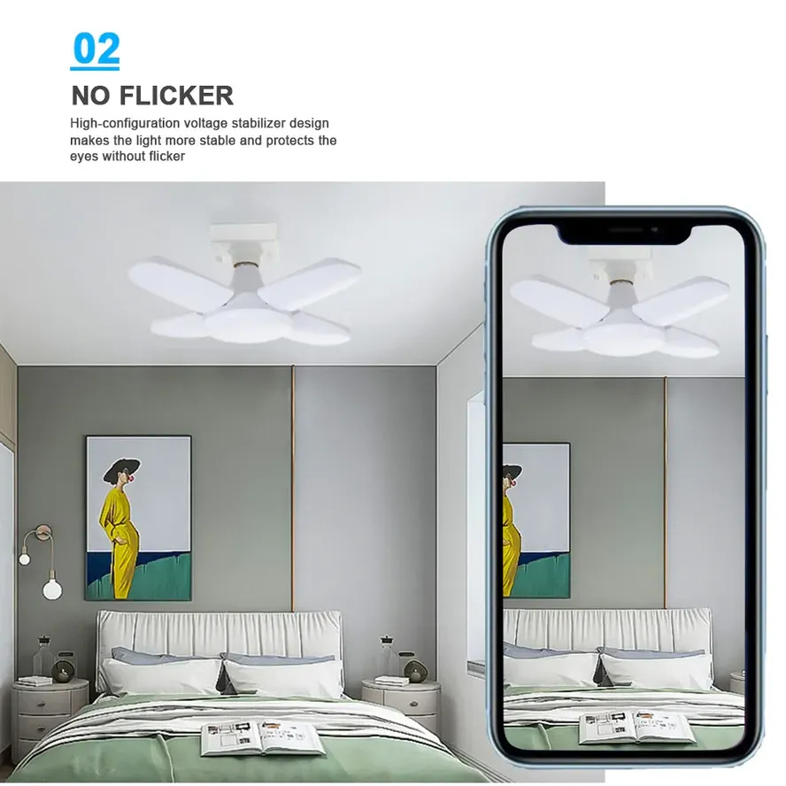 Deformation Folding LED Lamp E27 Screw Four-Leaf 4+1 Leaf Lamp 28W Wide Pressure Mini Three-Leaf Bulb Deformation Folding LED Lamp E27 Screw Four-Leaf 4+1 Leaf Lamp 28W Wide Pressure Mini Three-Leaf Bulb
