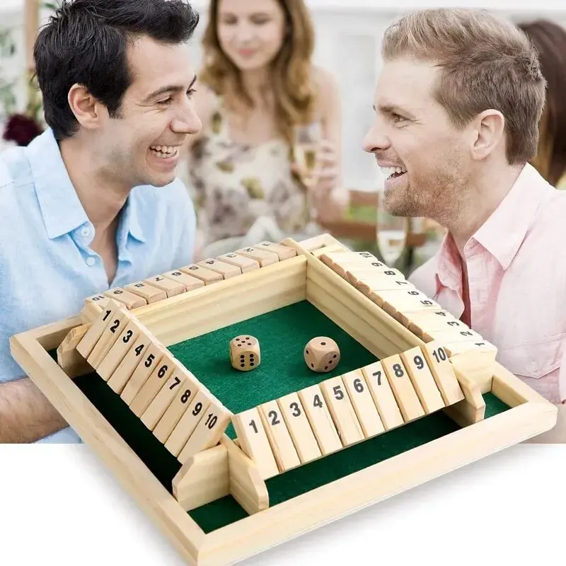 Deluxe Four Sided 10 Numbers Shut The Box Board Game Set Dice Party Club Drinking Games for Adults Families Deluxe Four Sided 10 Numbers Shut The Box Board Game Set Dice Party Club Drinking Games for Adults Families