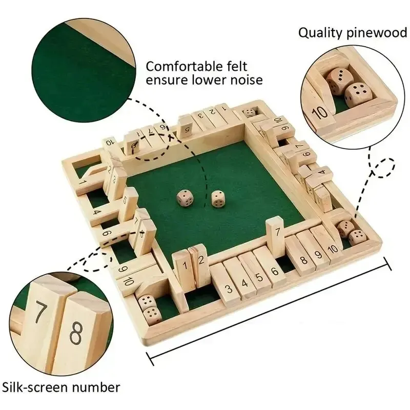 Deluxe Four Sided 10 Numbers Shut The Box Board Game Set Dice Party Club Drinking Games for Adults Families Deluxe Four Sided 10 Numbers Shut The Box Board Game Set Dice Party Club Drinking Games for Adults Families