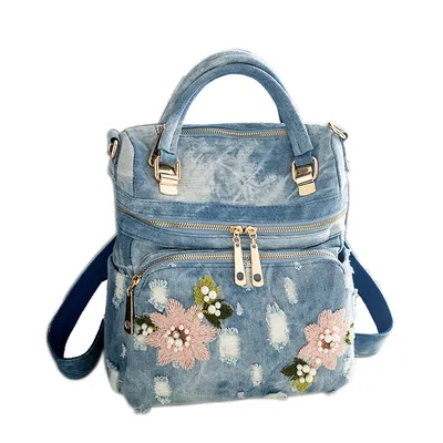 Denim Backpack School Knapsack