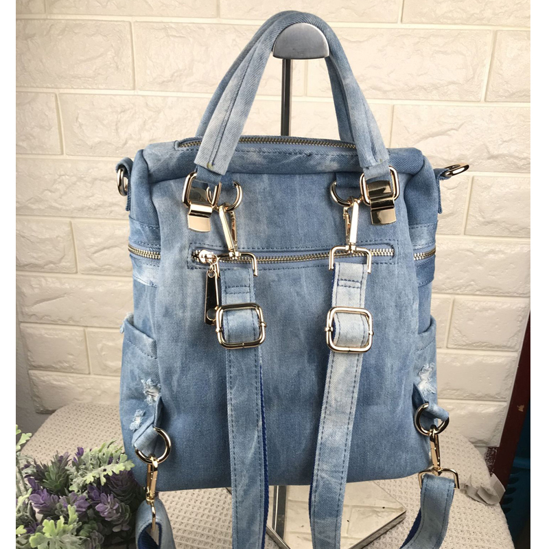 Denim Backpack School Knapsack