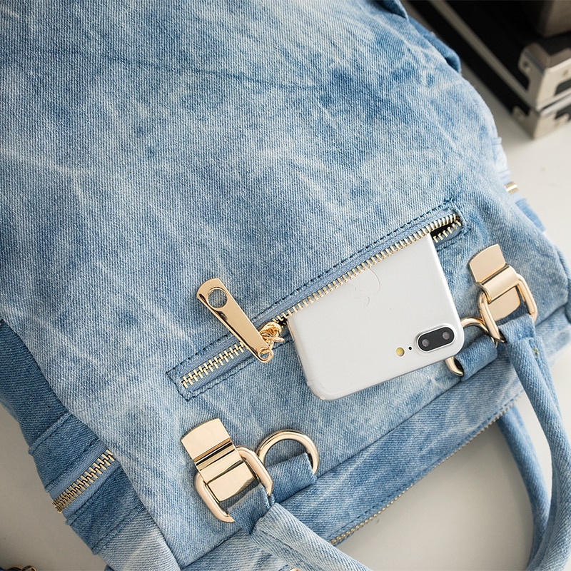 Denim Backpack School Knapsack