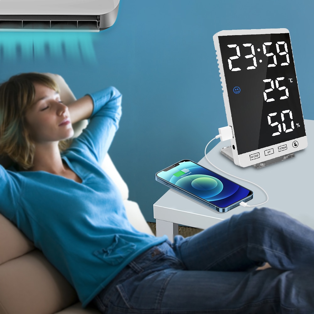 Desk LED Mirror Clock with Alarm Function