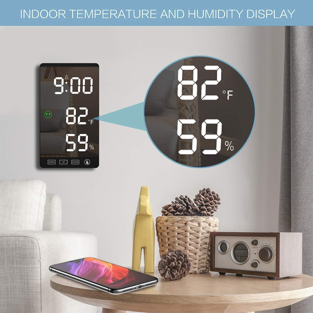 Desk LED Mirror Clock with Alarm Function