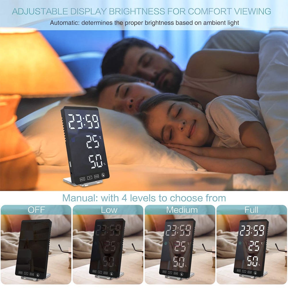 Desk LED Mirror Clock with Alarm Function