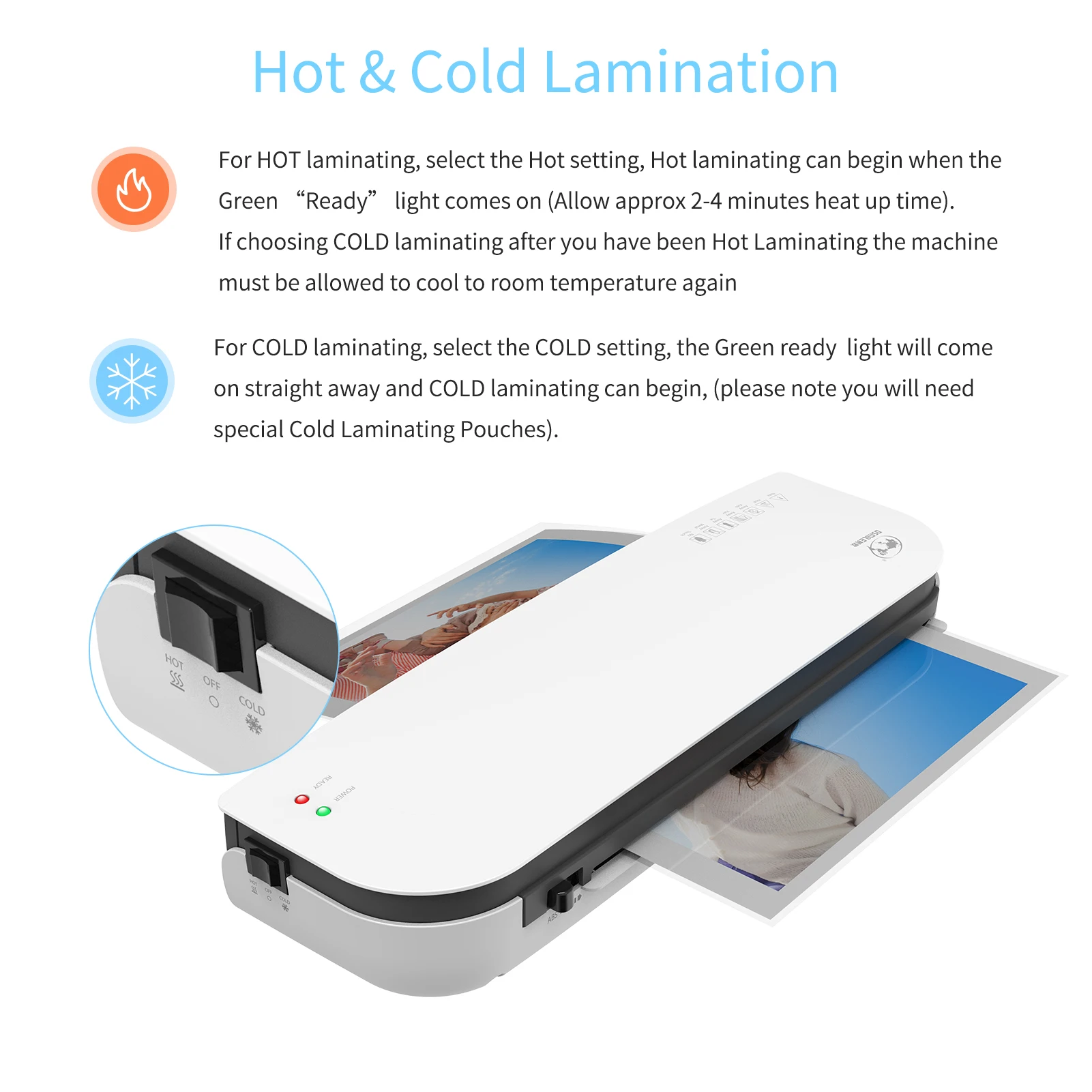Desktop Laminator Machine Set A4 Size Hot and Cold Lamination 2 Roller System 9 inches Max Width for A4/A5/A6 Desktop Laminator Machine Set A4 Size Hot and Cold Lamination 2 Roller System 9 inches Max Width for A4/A5/A6