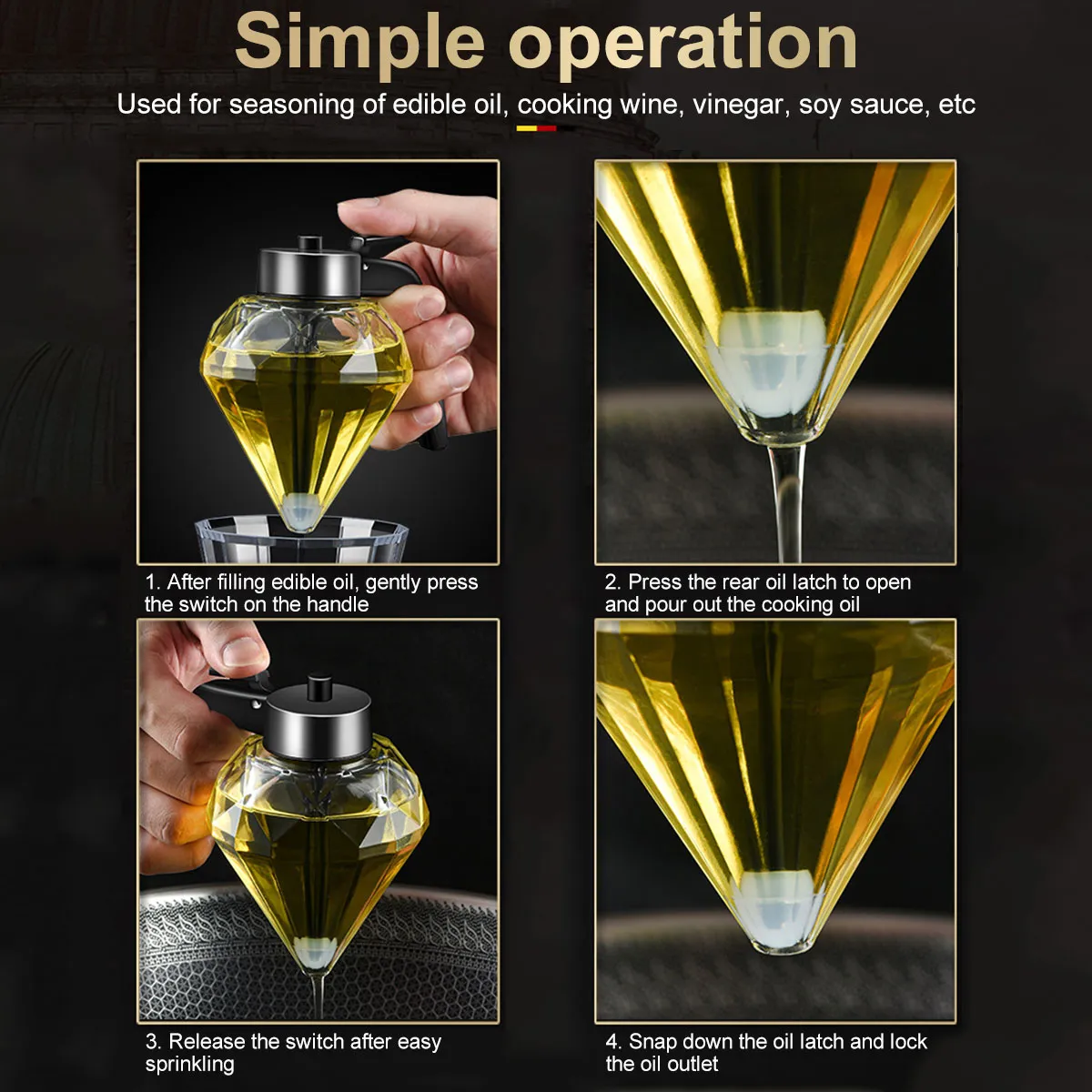 Diamond Glass Honey Dispenser 200ml Oil Dispenser with Stand Oil Bottle Vinegar and Sauce Glass Cruet Cooking Kitchen Diamond Glass Honey Dispenser 200ml Oil Dispenser with Stand Oil Bottle Vinegar and Sauce Glass Cruet Cooking Kitchen
