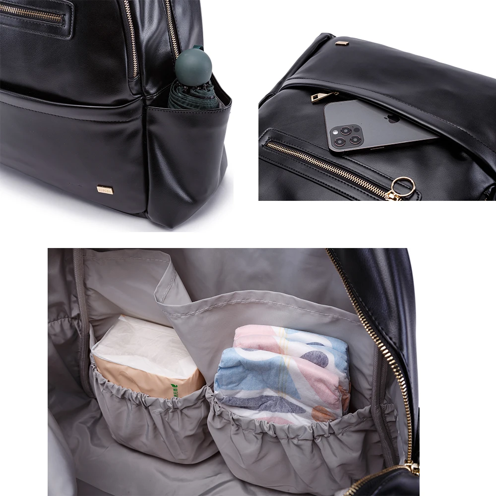 Diaper Bag for Newborn Baby Smooth Large Capacity Waterproof Nappy Changing Bag with Pacifier Bag Travel Diaper Backpack