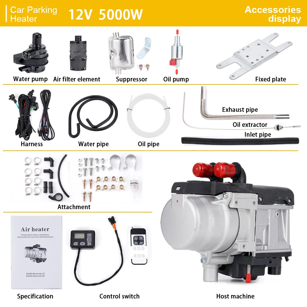 Diesel or Gasoline Dual Mode 12V 5Kw Automotive Parking Liquid Preheater Automotive Engine Electric Vehicle Fuel Heater