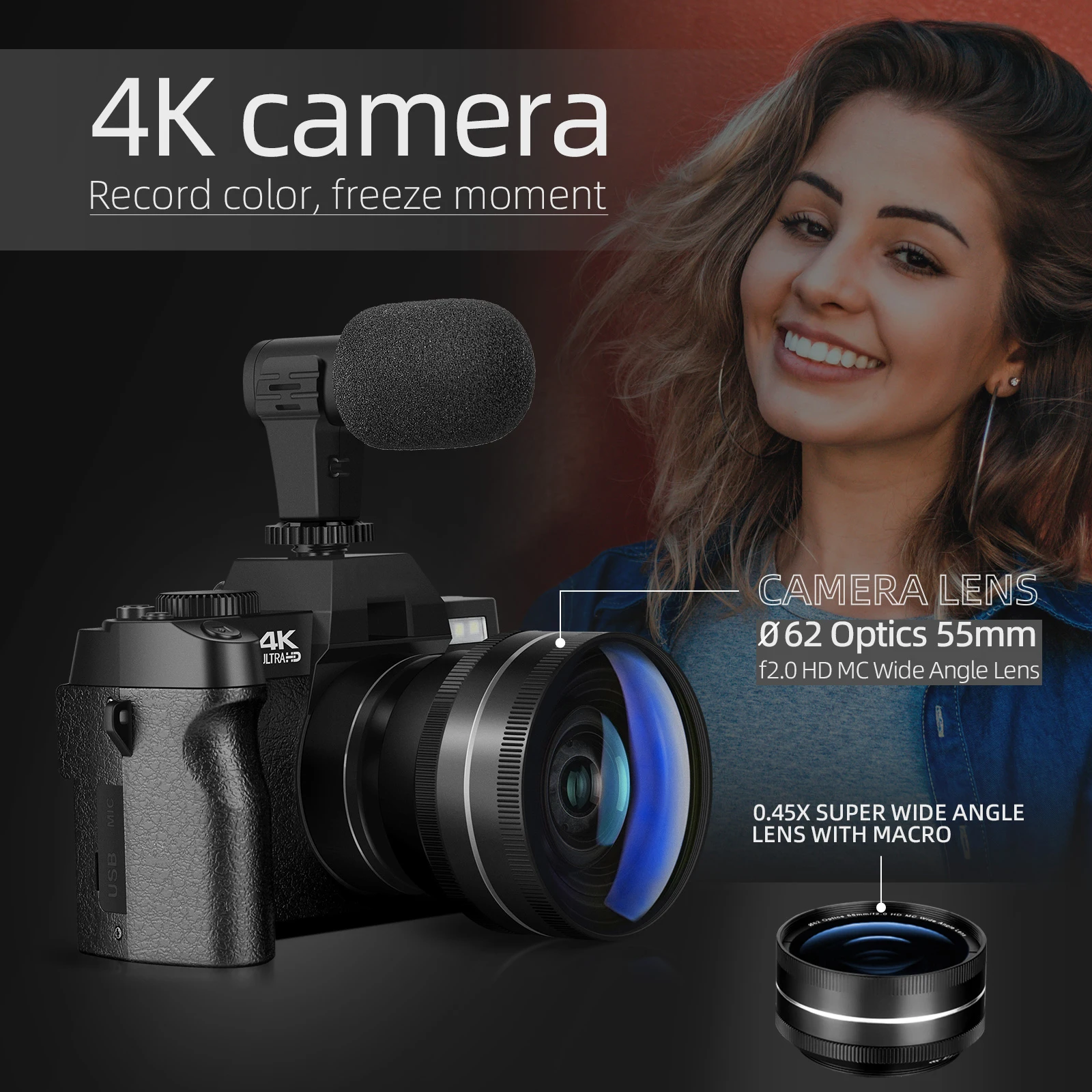 Digital Camera for Photography and Video 16X Digital Zoom 4K 48MP Vlogging Camera for with 180° Flip Screen Digital Camera for Photography and Video 16X Digital Zoom 4K 48MP Vlogging Camera for with 180° Flip Screen