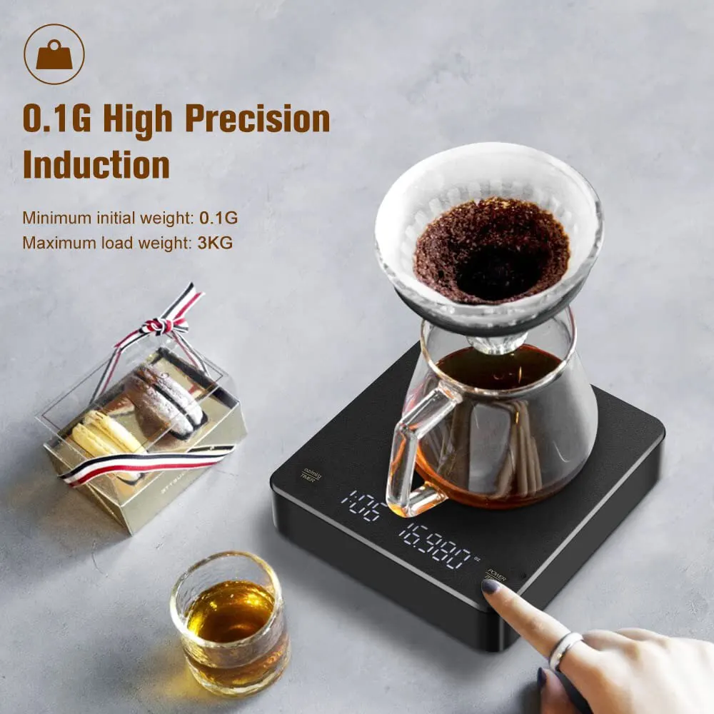 Digital Coffee Scale with Timer LED Screen Espresso USB 3kg Max.Weighing 0.1g High Precision Measures in Oz/ml/g