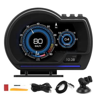 Digital Head‑Up Displayer Speed Warning Head Up Display OBD2+GPS Smart Gauge Car HUD Speedometer Turbo RPM Alarm for