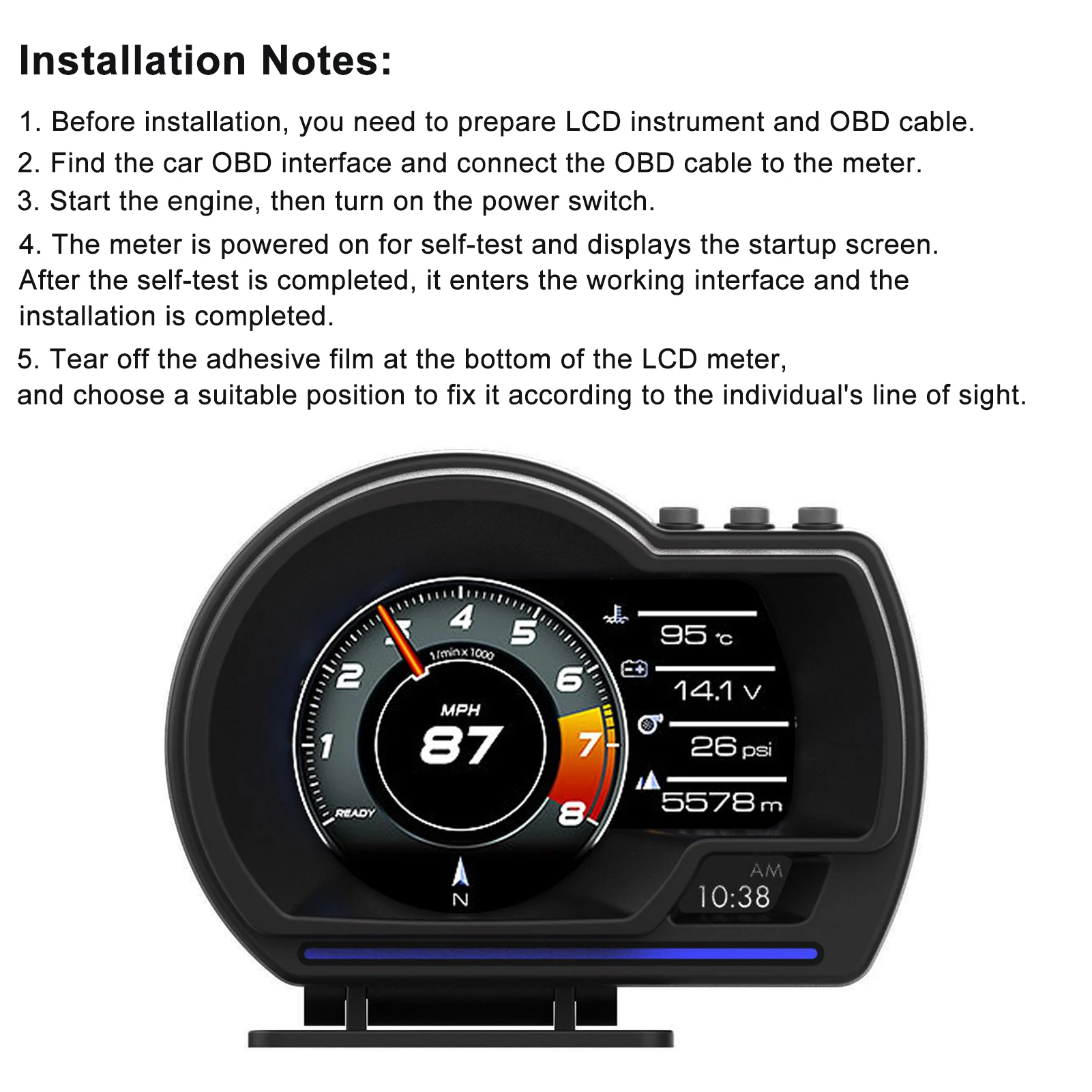 Digital Head‑Up Displayer Speed Warning Head Up Display OBD2+GPS Smart Gauge Car HUD Speedometer Turbo RPM Alarm for