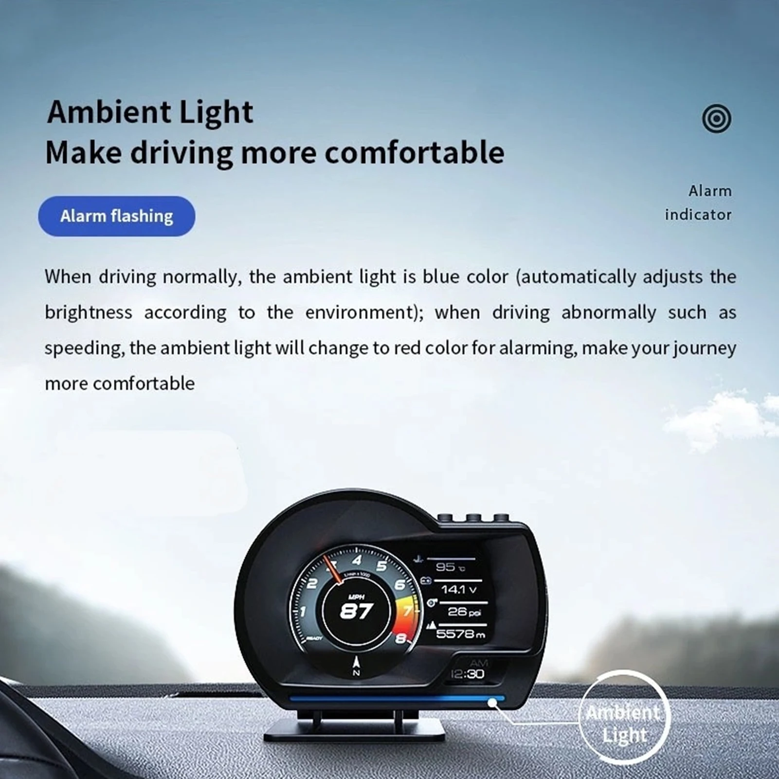 Digital Head‑Up Displayer Speed Warning Head Up Display OBD2+GPS Smart Gauge Car HUD Speedometer Turbo RPM Alarm for