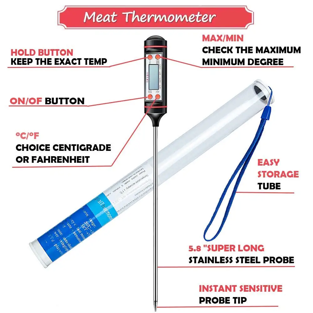 Digital Instant Read Meat Thermometer Kitchen BBQ Grill Thermometer Probe Water Milk Meat Turkey Thermometer Tool
