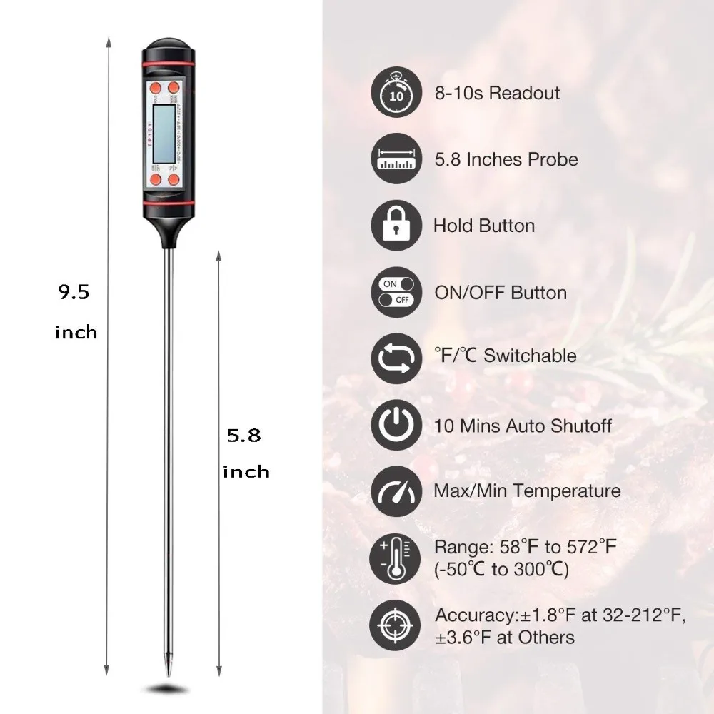 Digital Instant Read Meat Thermometer Kitchen BBQ Grill Thermometer Probe Water Milk Meat Turkey Thermometer Tool