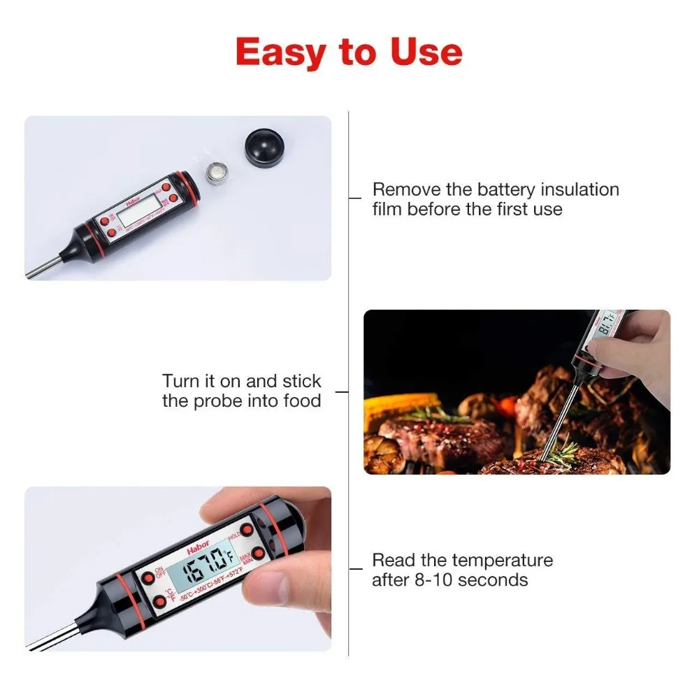Digital Instant Read Meat Thermometer Kitchen BBQ Grill Thermometer Probe Water Milk Meat Turkey Thermometer Tool
