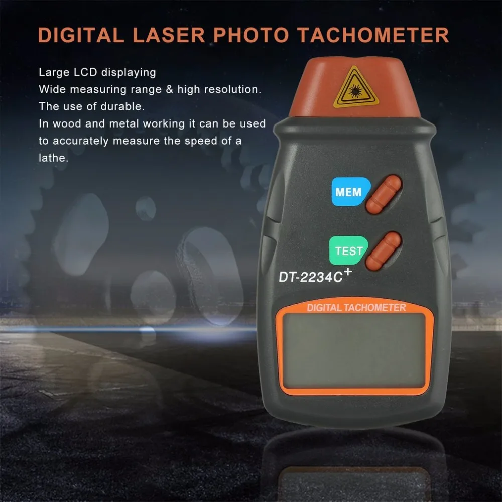 Digital Laser Tachometer Hour Meter Diagnostic tool Non-Contact Motor Lathe Speed Gauge Revolution Spin RPM Meter