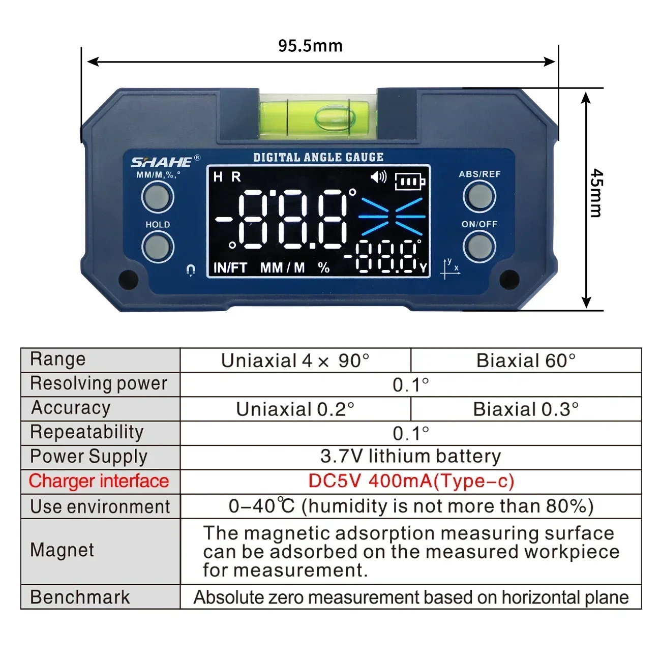 Digital Level Inclinometer Dual-axis Electronic Protractor Rechargable Bevel Box Electronic Level Angle Finder Gauge