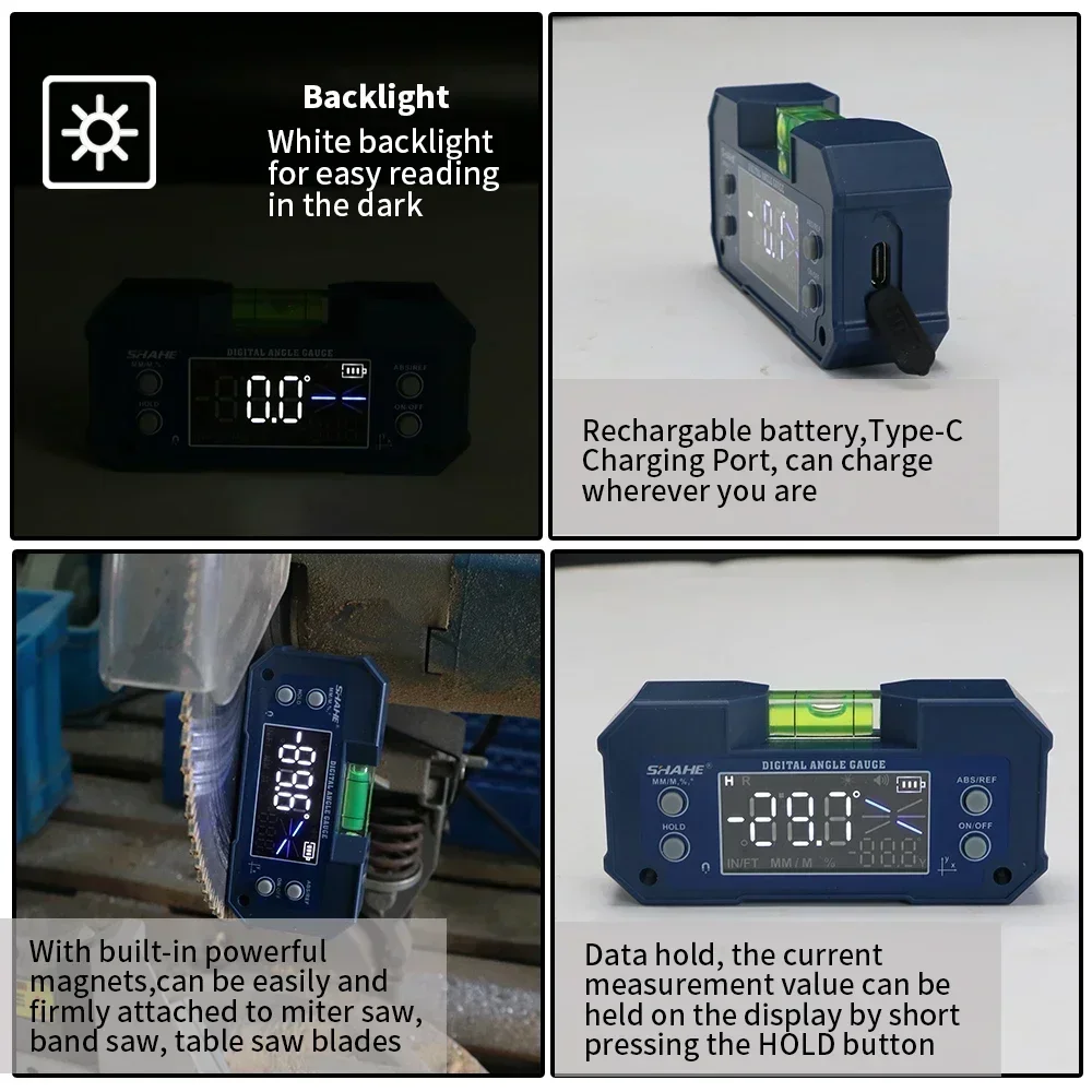Digital Level Inclinometer Dual-axis Electronic Protractor Rechargable Bevel Box Electronic Level Angle Finder Gauge