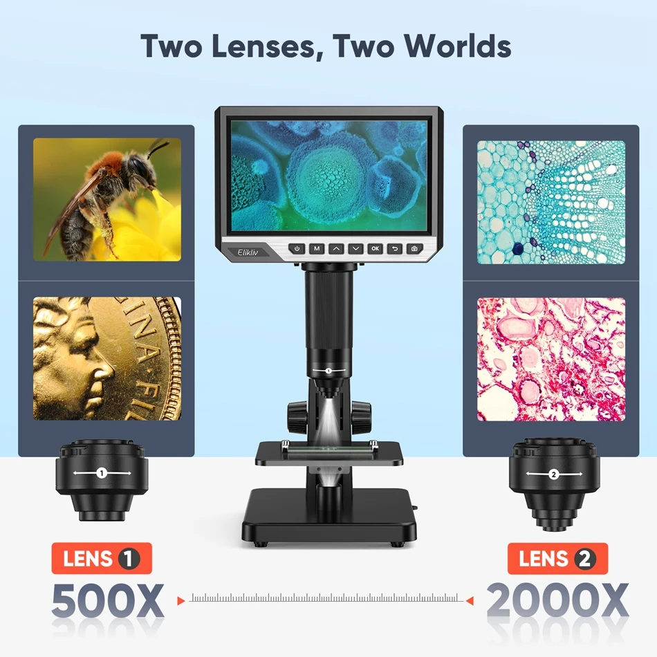Digital Microscope 2000X 7″ IPS 12MP 1080P Lab Biological Microscope Camera Dual Lens With Remote Control Digital Microscope 2000X 7″ IPS 12MP 1080P Lab Biological Microscope Camera Dual Lens With Remote Control