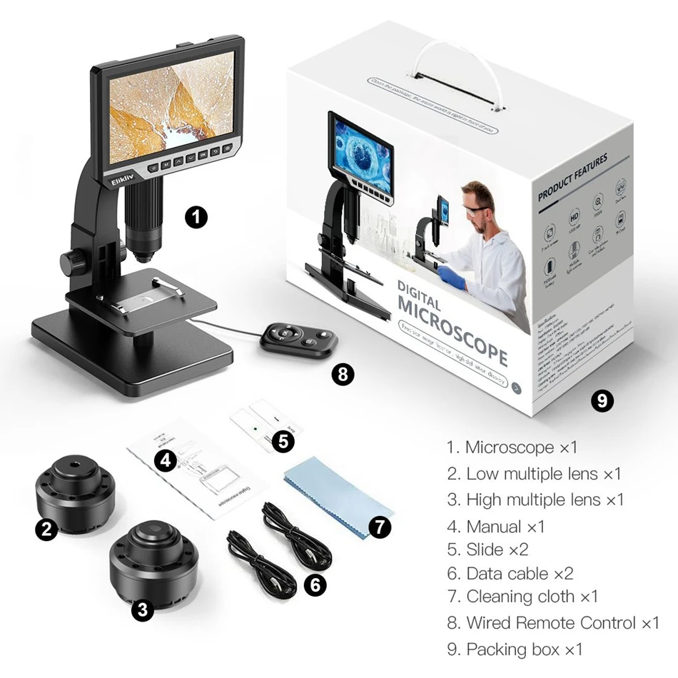 Digital Microscope 2000X 7″ IPS 12MP 1080P Lab Biological Microscope Camera Dual Lens With Remote Control Digital Microscope 2000X 7″ IPS 12MP 1080P Lab Biological Microscope Camera Dual Lens With Remote Control