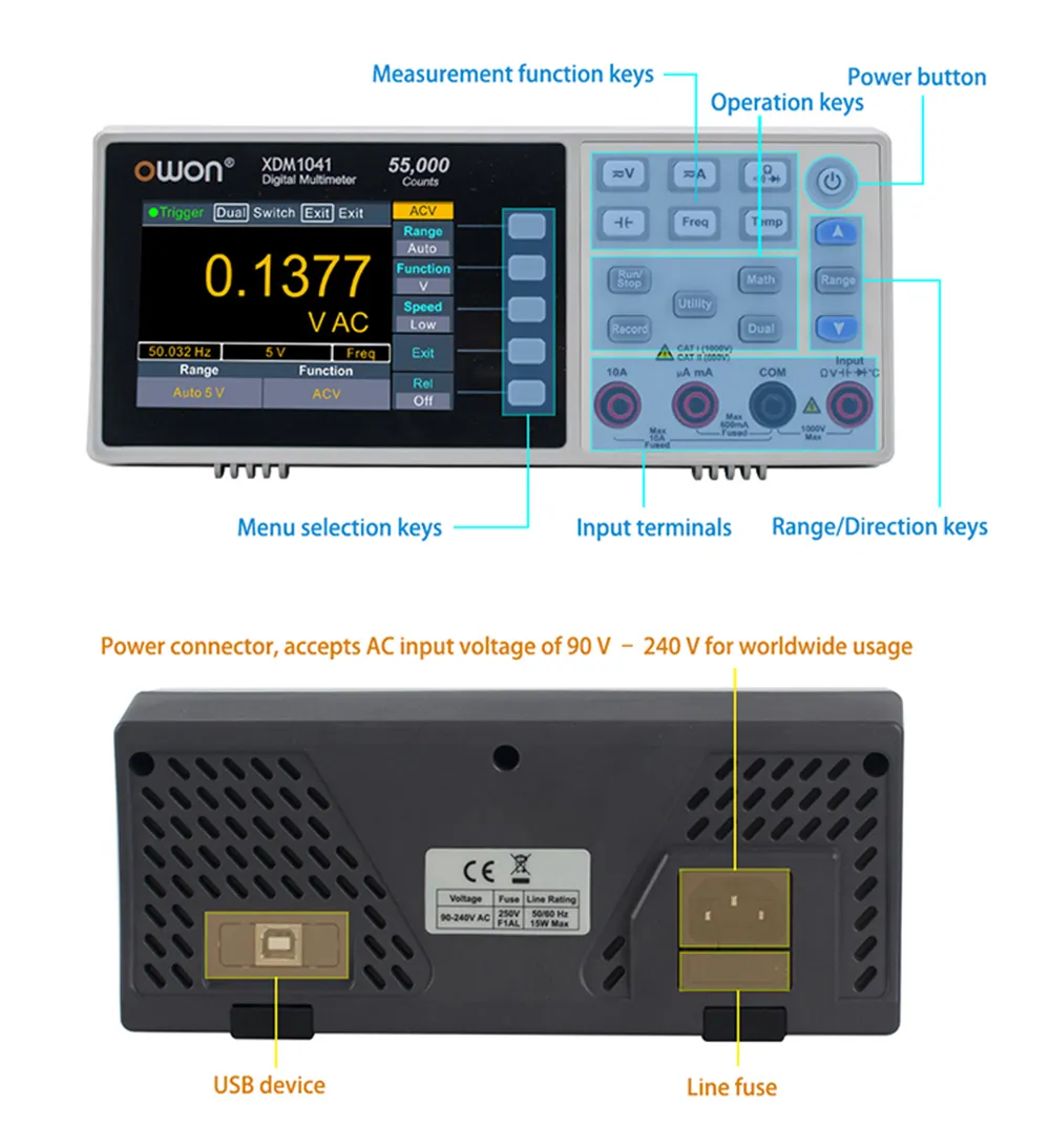 Digital Multimeter Portable Bench LCD Multimeter True RMS AC/DC Current Voltage USB Tester Meter Digital Multimeter Portable Bench LCD Multimeter True RMS AC/DC Current Voltage USB Tester Meter