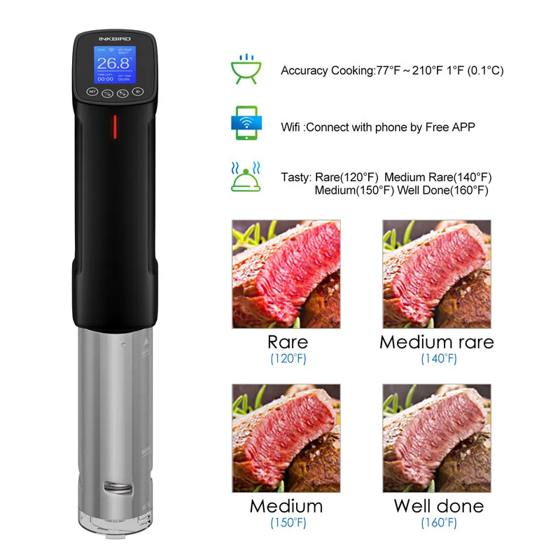 Digital Vacuum Sous Vide Cooker Immersion Circulator Accurate Cooking WI-FI Control 1000W Heat Distribution Accurate