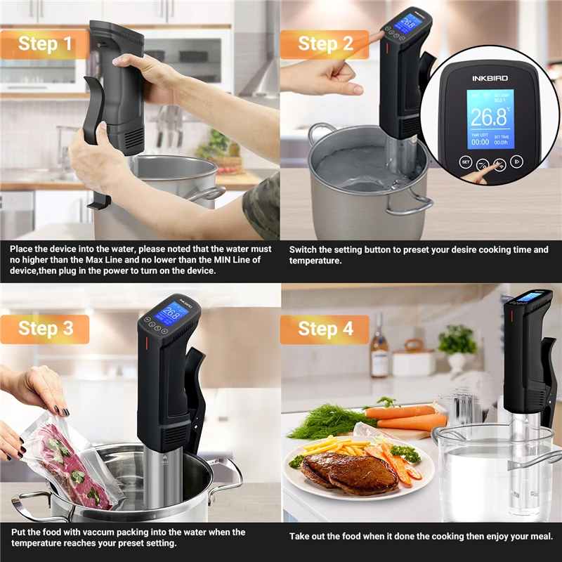 Digital Vacuum Sous Vide Cooker Immersion Circulator Accurate Cooking WI-FI Control 1000W Heat Distribution Accurate