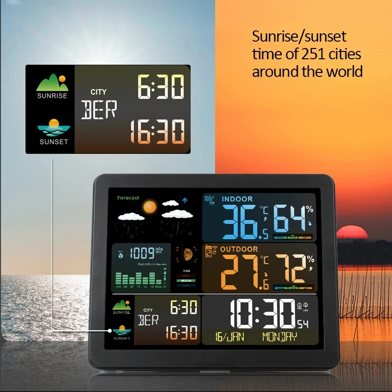 Digital Weather Station Clock Indoor Outdoor Temperature and Humidity Meter Weather Forecast Wireless Electronic Table Digital Weather Station Clock Indoor Outdoor Temperature and Humidity Meter Weather Forecast Wireless Electronic Table