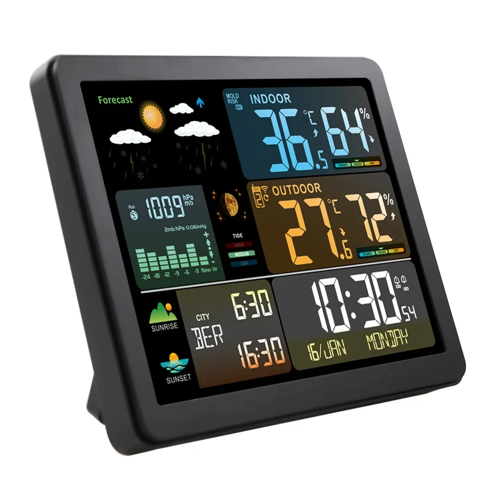 Digital Weather Station Clock Indoor Outdoor Temperature and Humidity Meter Weather Forecast Wireless Electronic Table Digital Weather Station Clock Indoor Outdoor Temperature and Humidity Meter Weather Forecast Wireless Electronic Table