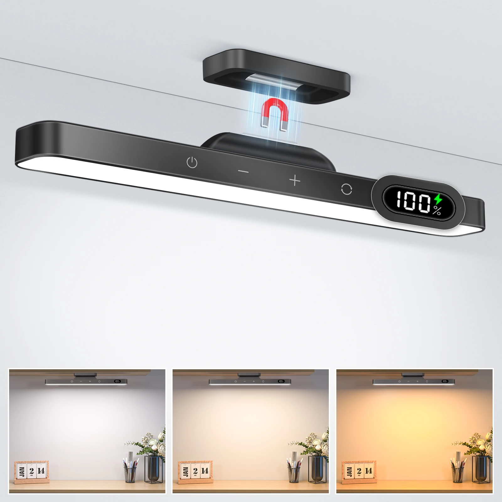 Dimmable Mirror Light 3 Colors Adjustable Makeup Light with 2500mAh Rechargeable Under Cabinet for Closet Bedside Desk