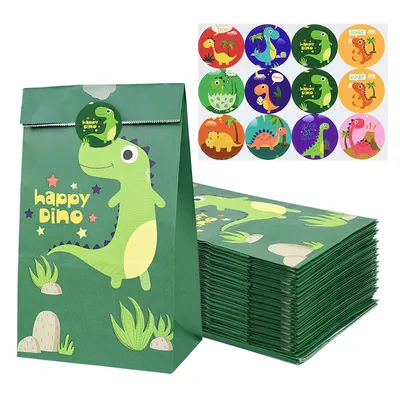 Dinosaur Candy Bags with Stickers (12Pcs) Dinosaur Candy Bags with Stickers (12Pcs)