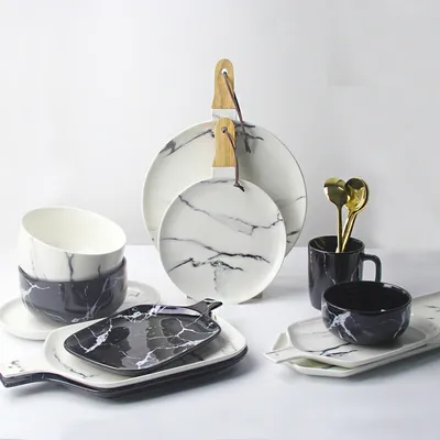 Dish Set Ceramic Marble Tableware Dish Set Ceramic Marble Tableware